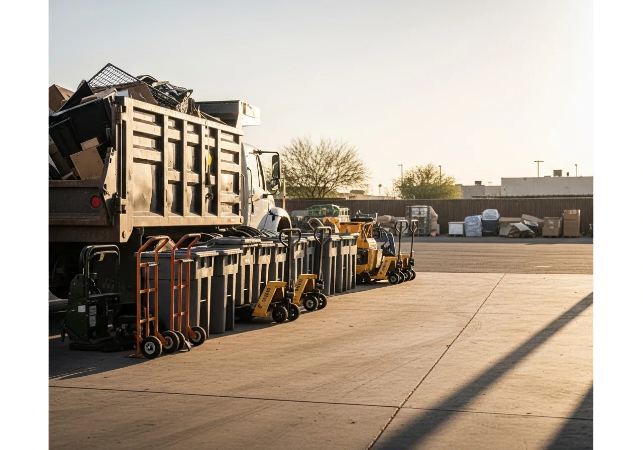 Junk removal crew with truck and equipment ready for residential and commercial cleanouts.