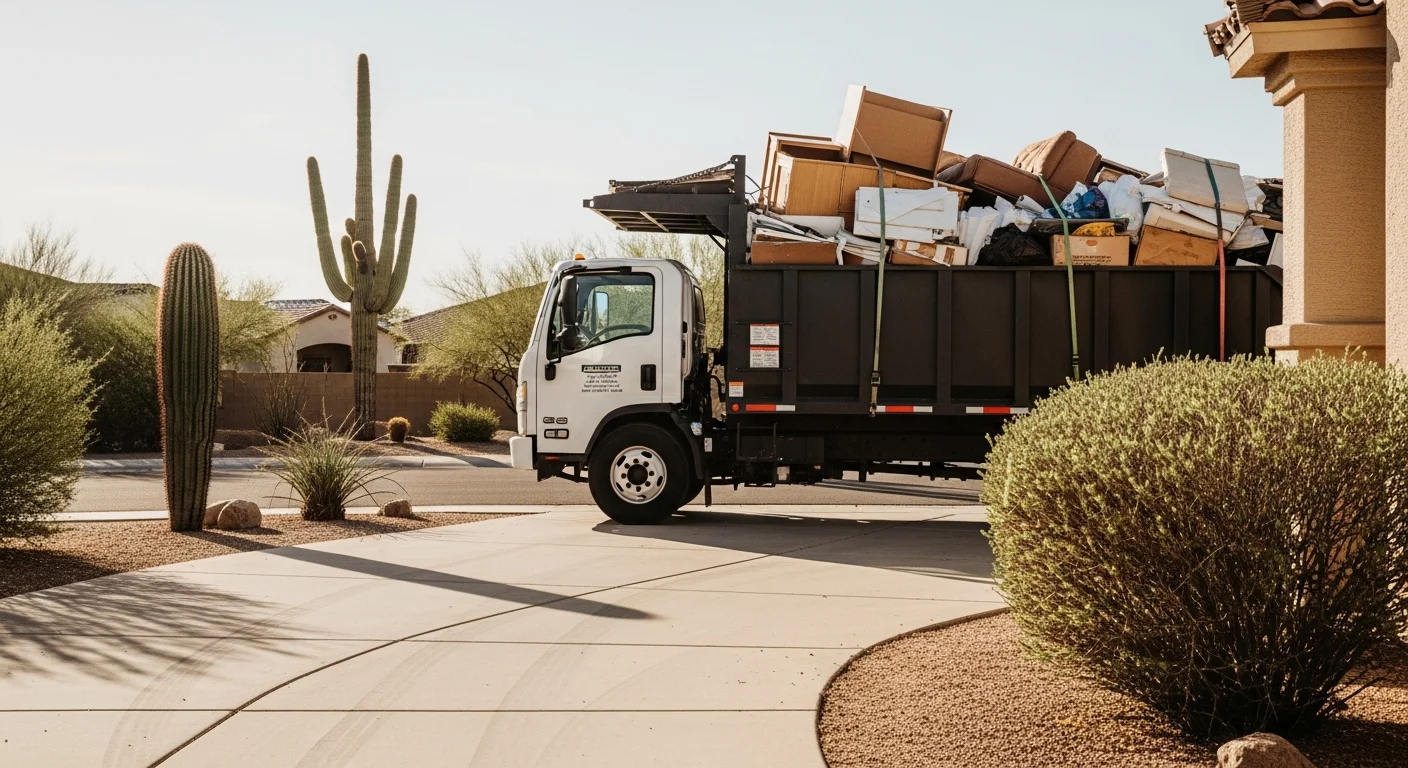 Junk removal team loading items into hauling truck