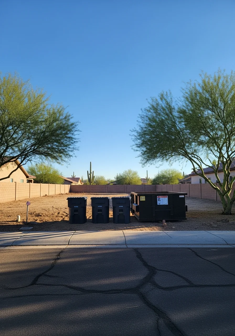Goodyear homeowner standing in front of completed residential project with palm trees and clear blue sky.