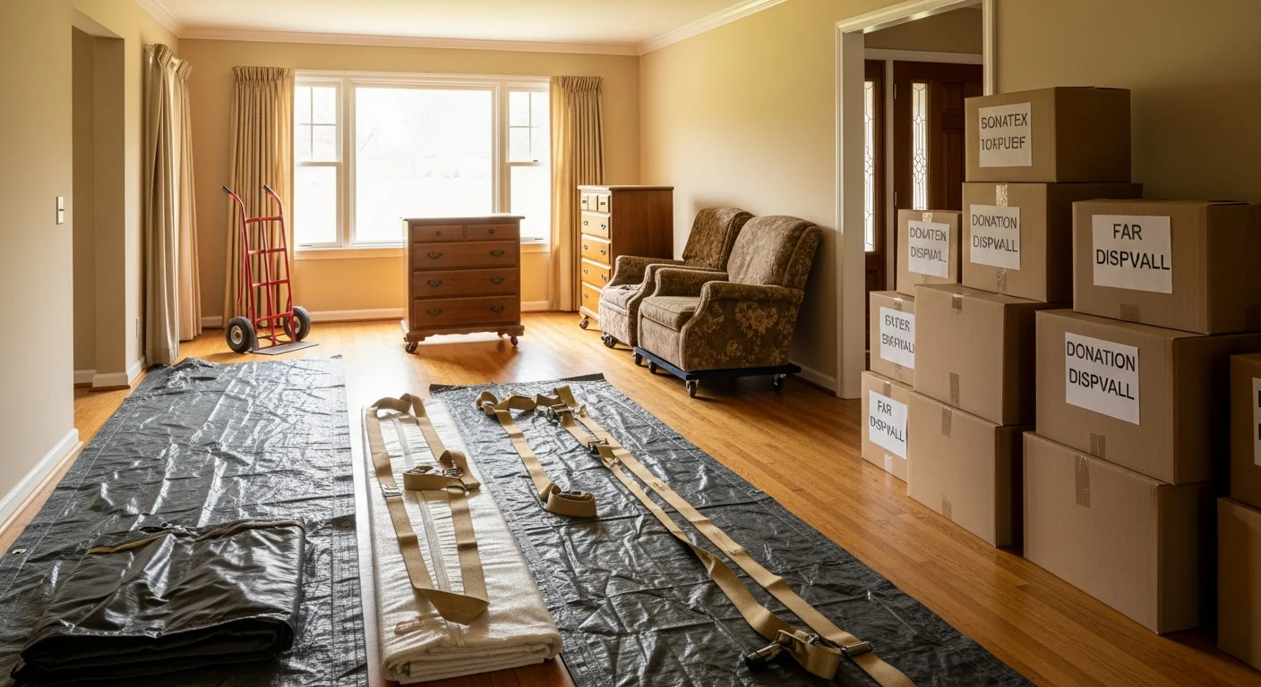 A cleared single-family home interior in Goodyear, Arizona, with empty rooms after a full estate cleanout by Cee J Junk Removal LLC. Furniture, boxes, and household items have been removed, leaving bare floors and open space throughout the property.